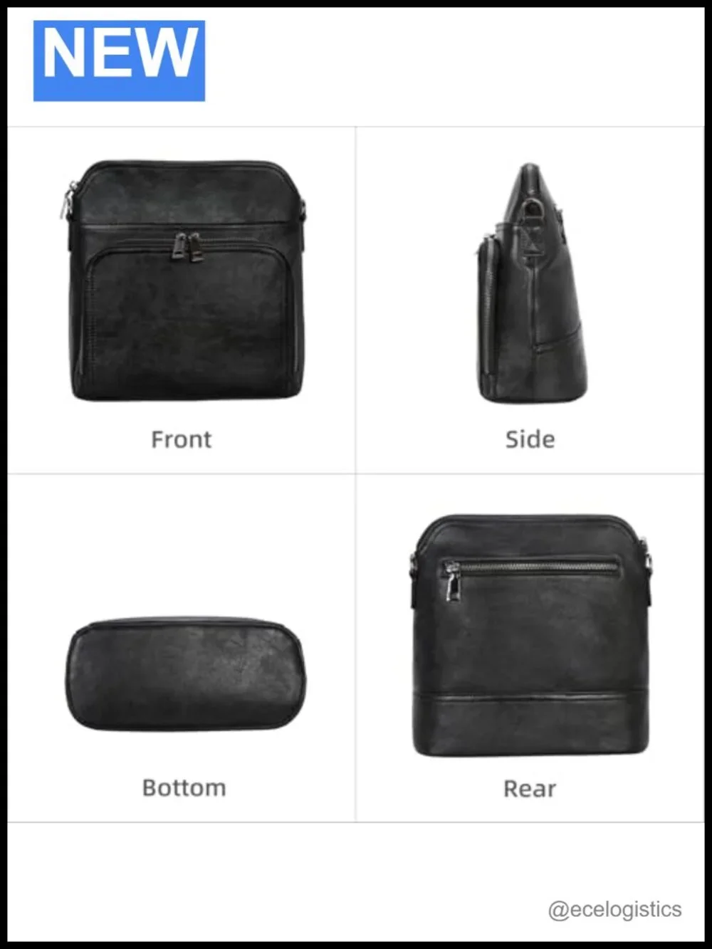 Genuine Leather Crossbody Bag with Built-in Wallet, Adjustable Straps